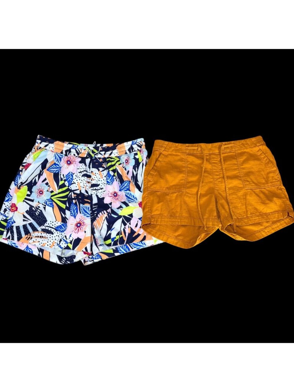 Old Navy Womens Shorts Bundle XL Floral Mustard Drawstring Waist Stretch Lightwe